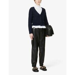 Maje Mistigri V Neck Mohair Blend Cropped Cardigan Size 3 L Navy Preppy Parisian